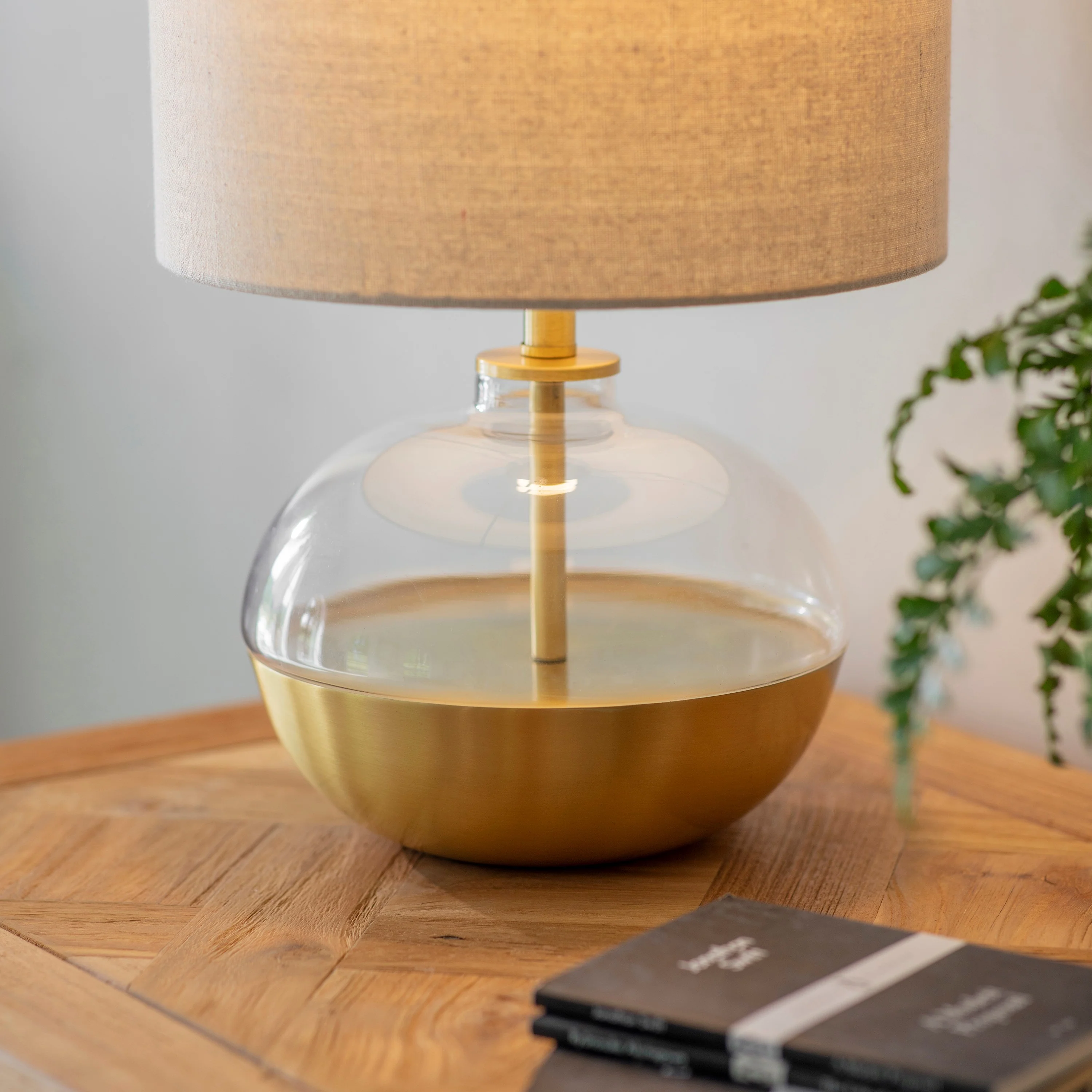 Derby Squat Glass and Iron Table Lamp with Shade - Image 3